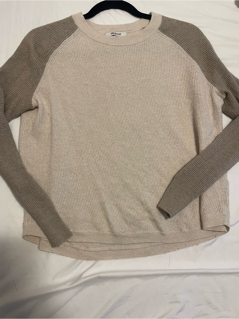 Madewell Two-Tone Waffle Crew Sweater - Cream & Taupe